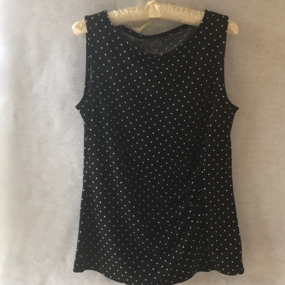 Women’s Talbots black sleeveless blouse with small white dots SZ SP